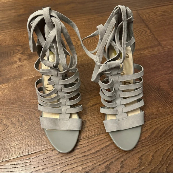 Sam Edelman Yarina Suede Laceup Block Heel Size 8 taupe - Picture 2 of 10